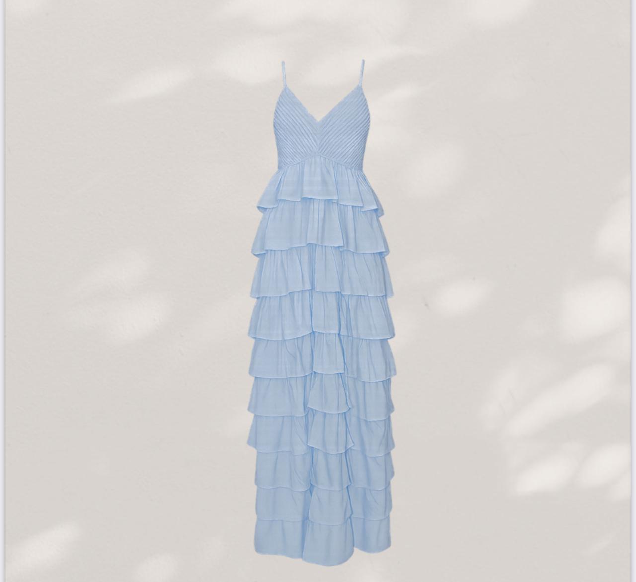 Vestido Longo de Algodão com Babados