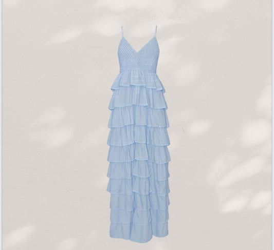 Vestido Longo de Algodão com Babados